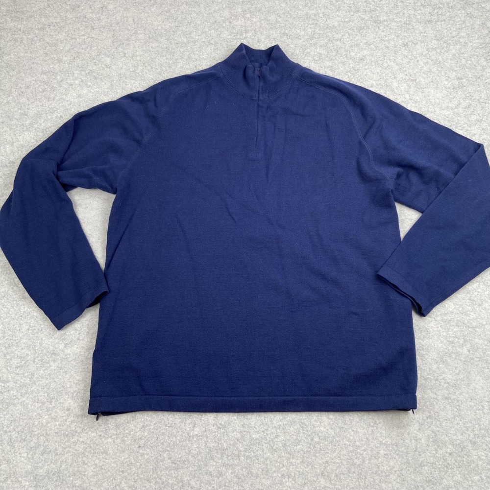 Alfani Sweater Mens Large Blue Wool Blend Quarter Zip Mock Neck Pullover Knit